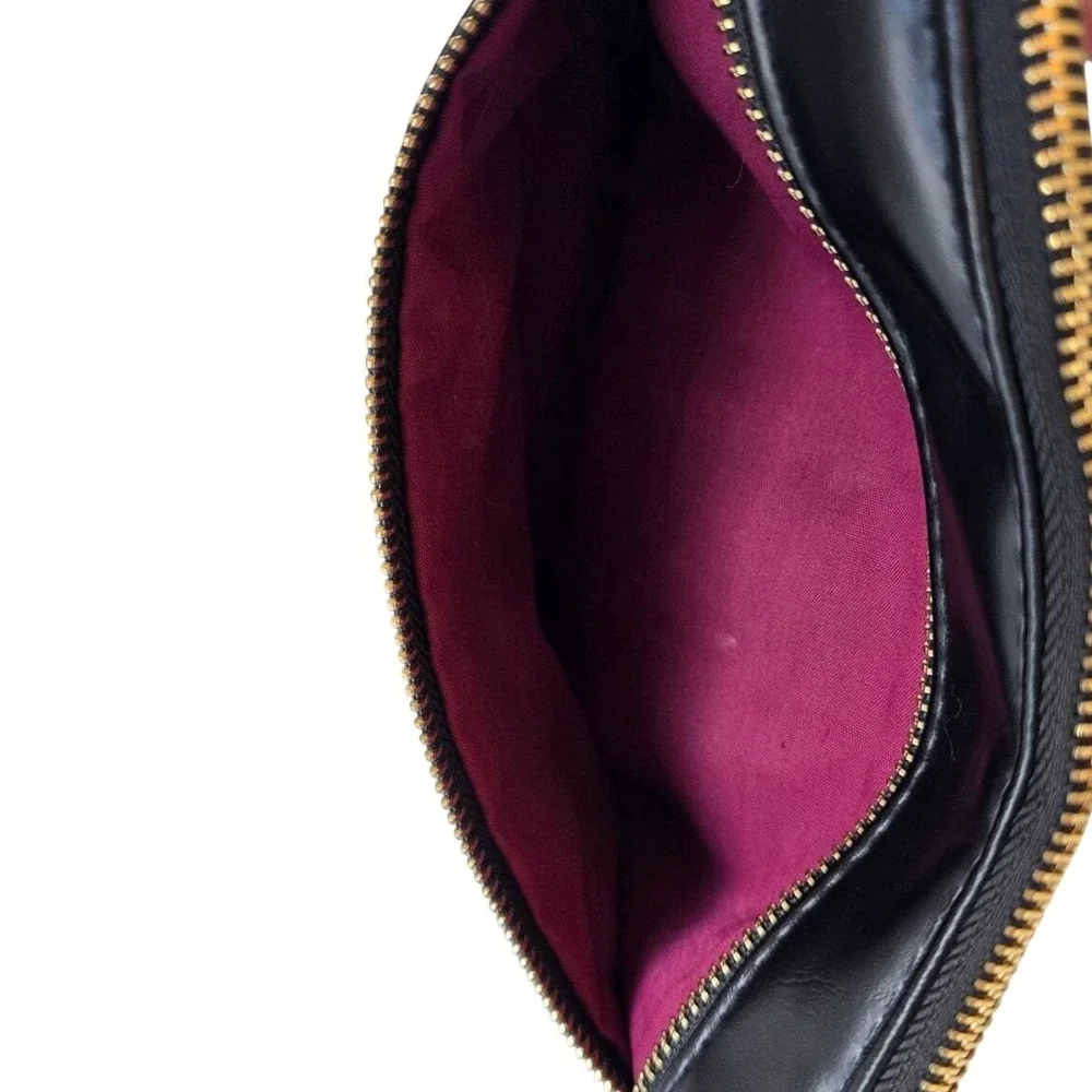 Funky Monkey Leopard Print Canvas Black Faux Leather Wristlet‎ Clutch Tassel Bag
